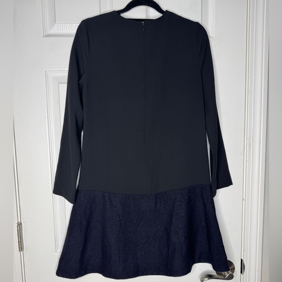 COS A-Line Black /Blue Contrast Waist Zipped Knee-Length Wool Blend Dress Size 2 - Picture 2 of 5